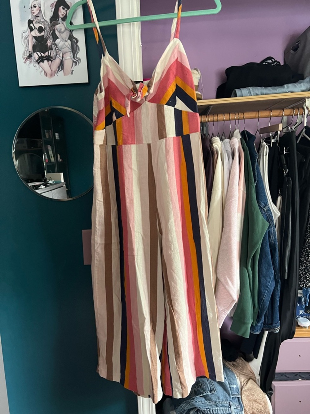 Striped Multicolor Sleeveless Jumpsuit with Tie Front